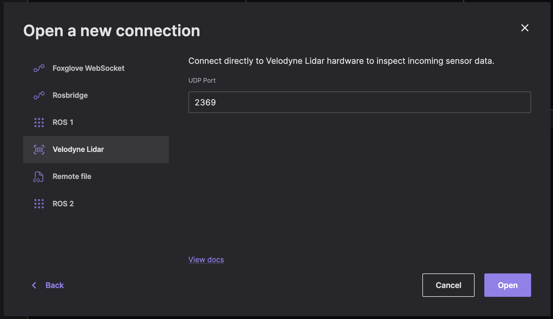 Velodyne Lidar dialog